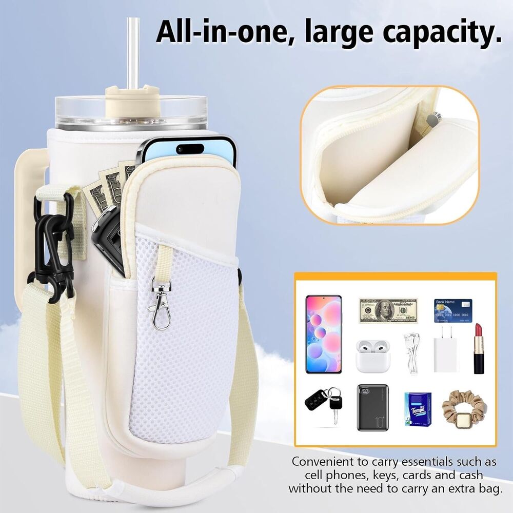 Water‎ Bottle Carrier for Stanley 40oz – Neoprene Bag with Strap & Handle - Picture 5 of 7